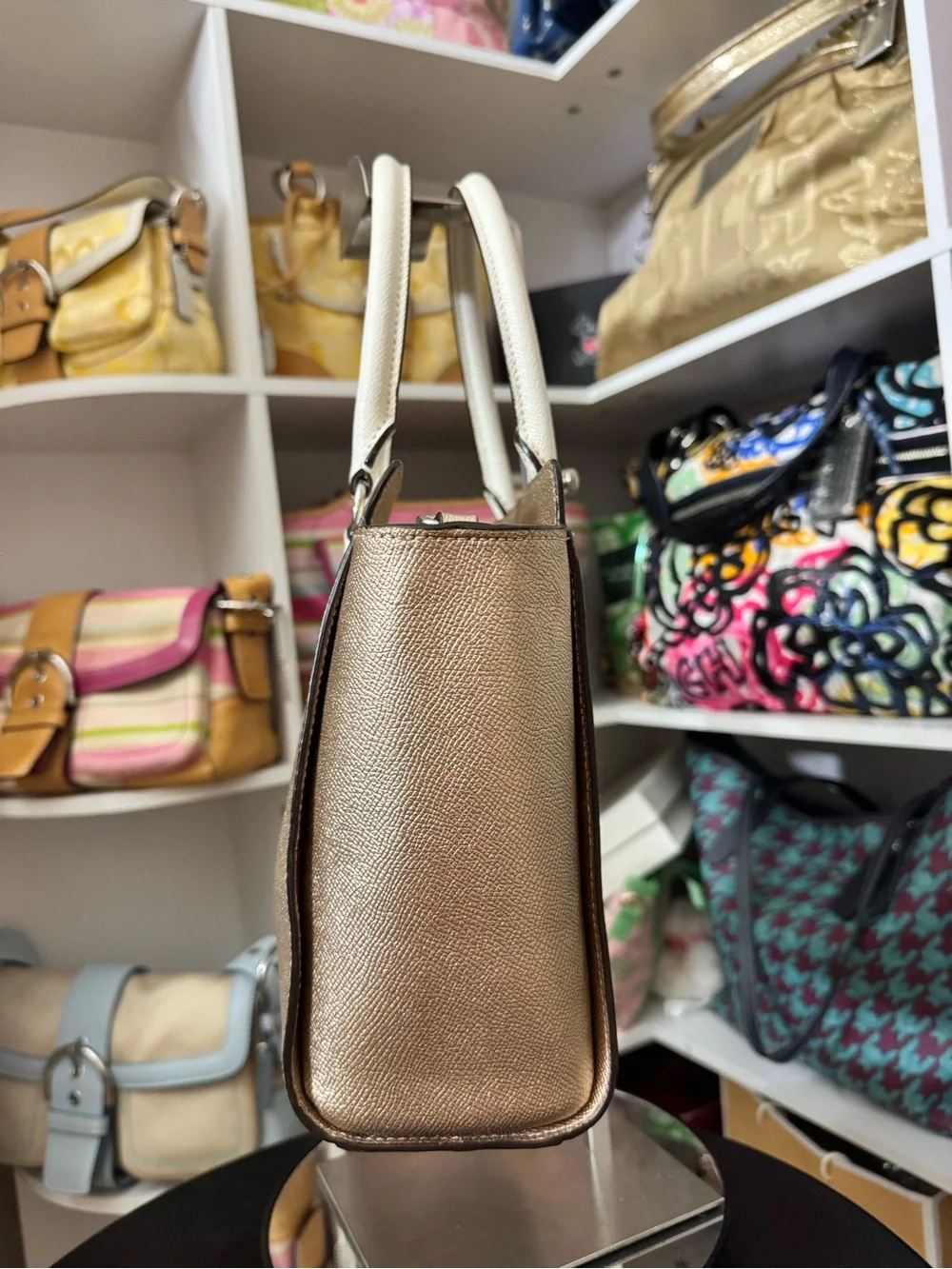 Coach Leah Metallic Gold Leather Satchel
